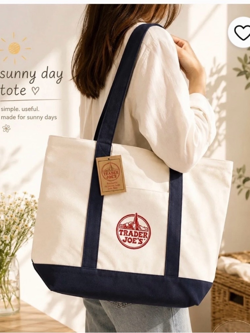 Trader Joe's Cream and Navy Everyday Canvas Tote